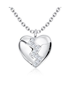 Broken heart Shaped with CZ Silver Necklace SPE-5269